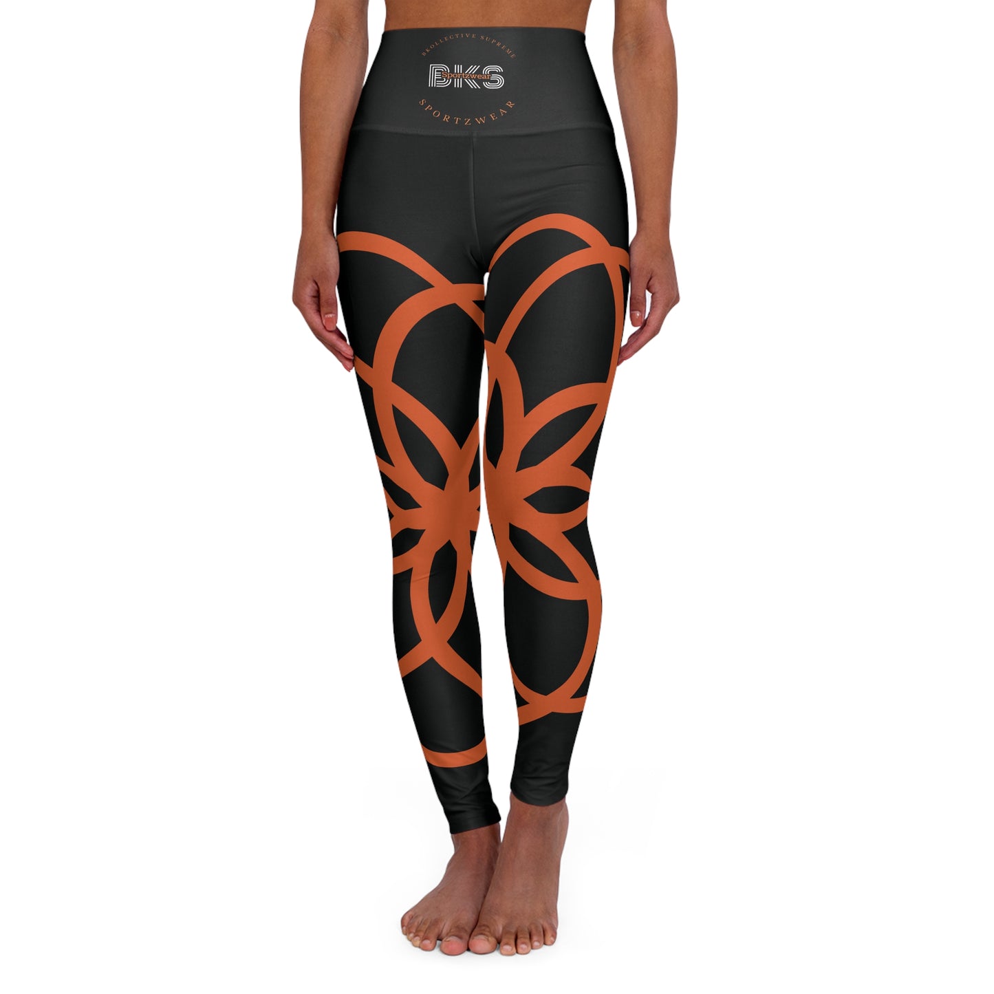 Tiger Flower High Waisted Yoga Leggings org/blk (YP 5201)