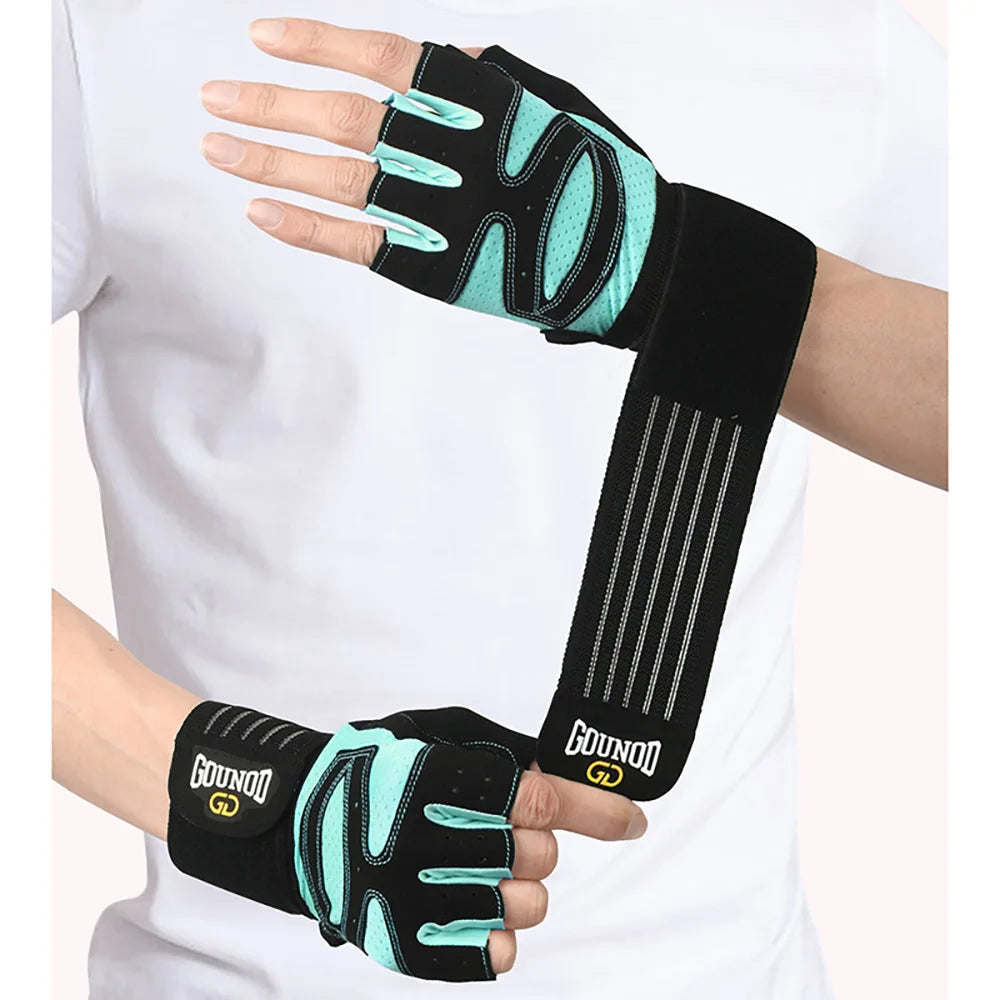 Men Women Ventilated Gym Workout Gloves with Wrist Wrap Support Full Palm Protection for Weightlifting Training Fitness Pull ups