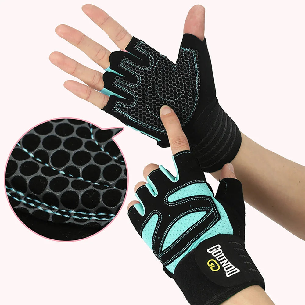 Men Women Ventilated Gym Workout Gloves with Wrist Wrap Support Full Palm Protection for Weightlifting Training Fitness Pull ups