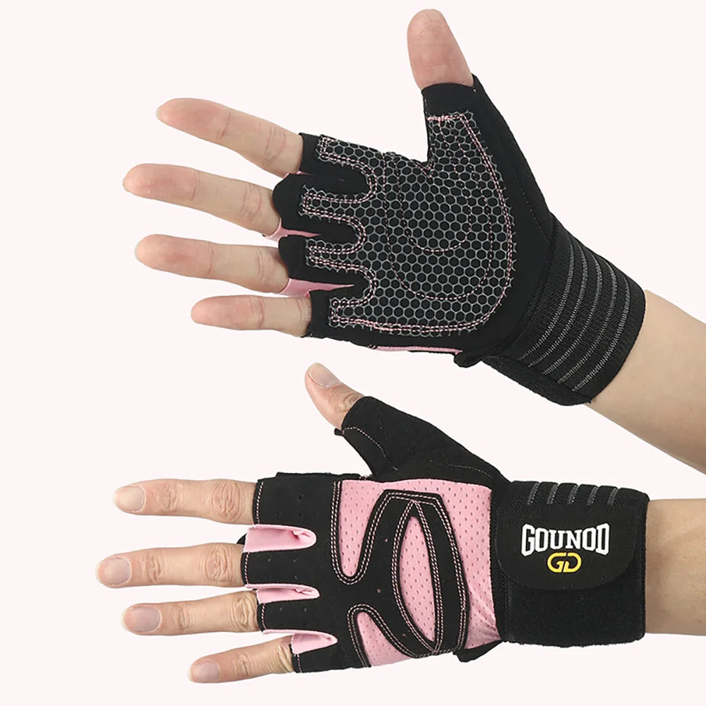 Men Women Ventilated Gym Workout Gloves with Wrist Wrap Support Full Palm Protection for Weightlifting Training Fitness Pull ups