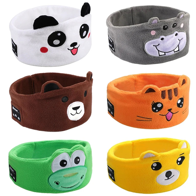 Animal Headband Soft Velvet Wireless Bluetooth Headset With Microphone Bluetooth Headband With Thin Speaker Sleep Mask