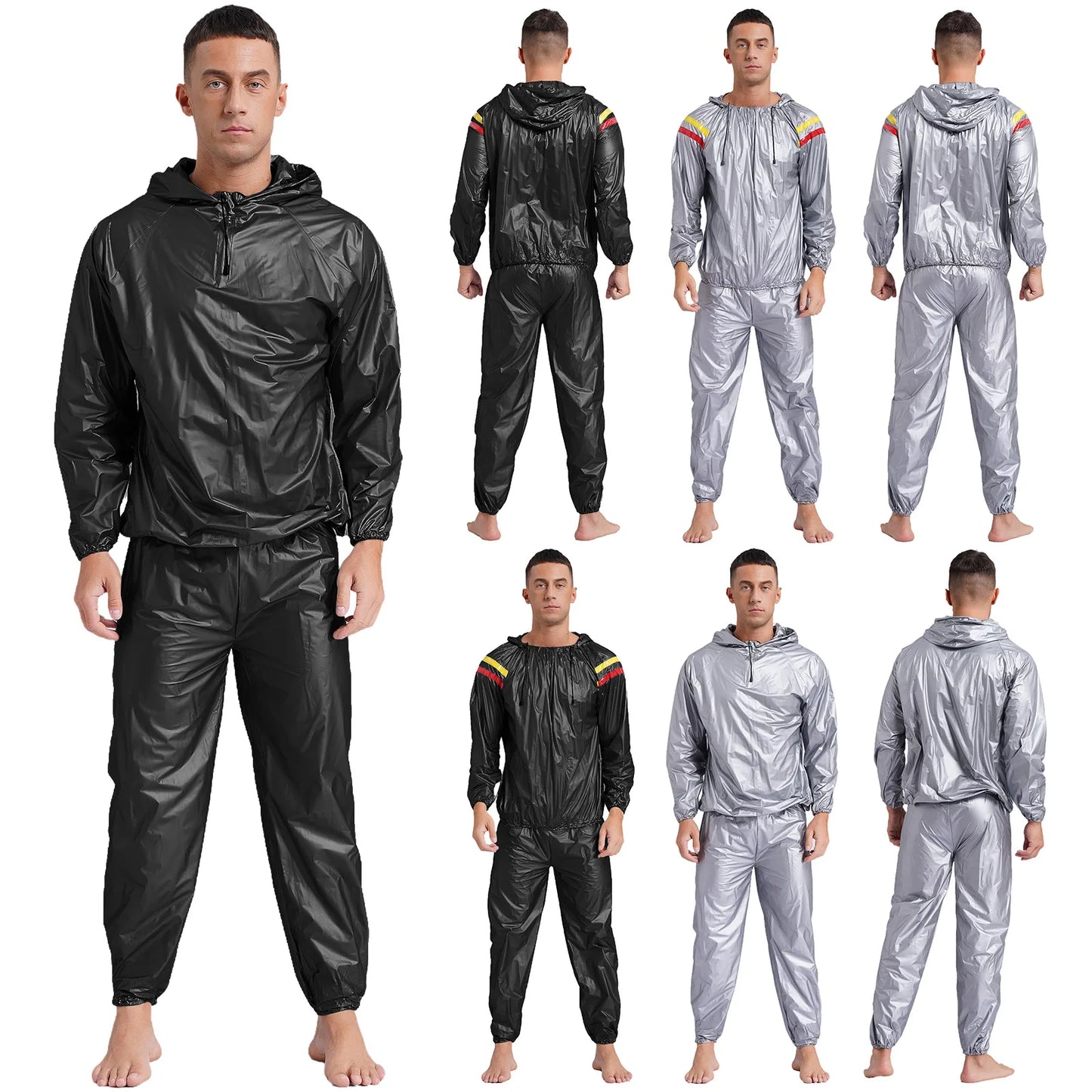 Men's  Sauna Sweat Sets Long Sleeve Hooded Jacket/Pants