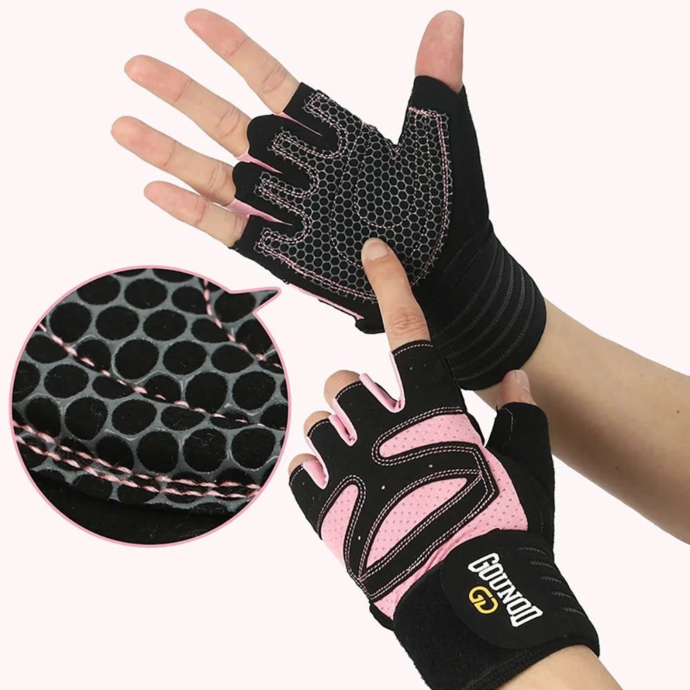 Men Women Ventilated Gym Workout Gloves with Wrist Wrap Support Full Palm Protection for Weightlifting Training Fitness Pull ups