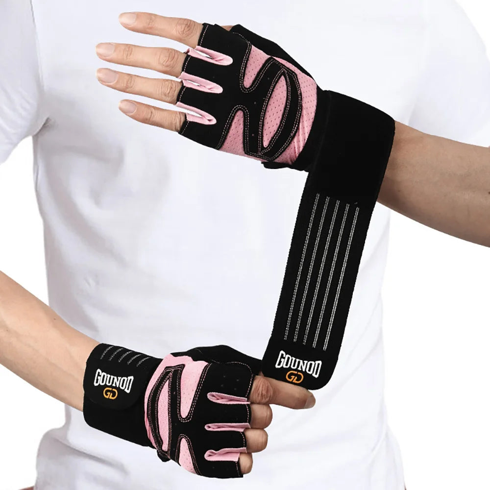 Men Women Ventilated Gym Workout Gloves with Wrist Wrap Support Full Palm Protection for Weightlifting Training Fitness Pull ups